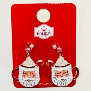 Holiday Time Santa Mug Pierced Earrings NWT